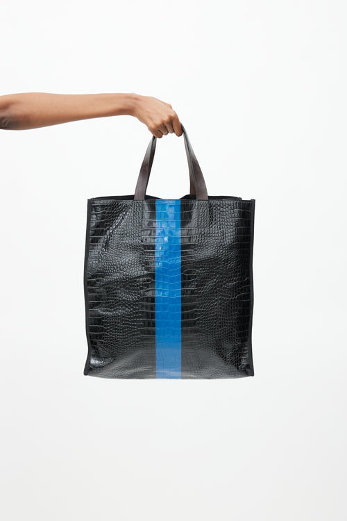 Dries Van Noten Black & Blue Embossed Leather Tote Bag