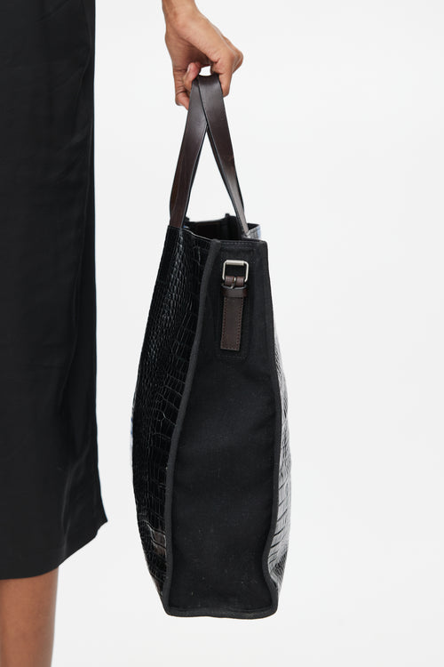 Dries Van Noten Black & Blue Embossed Leather Tote Bag