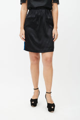 Dries Van Noten Black & Blue Stripe Silk Skirt