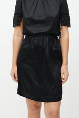 Dries Van Noten Black & Blue Stripe Silk Skirt