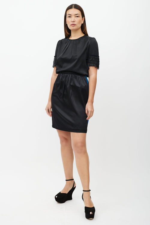 Dries Van Noten Black & Blue Stripe Silk Skirt
