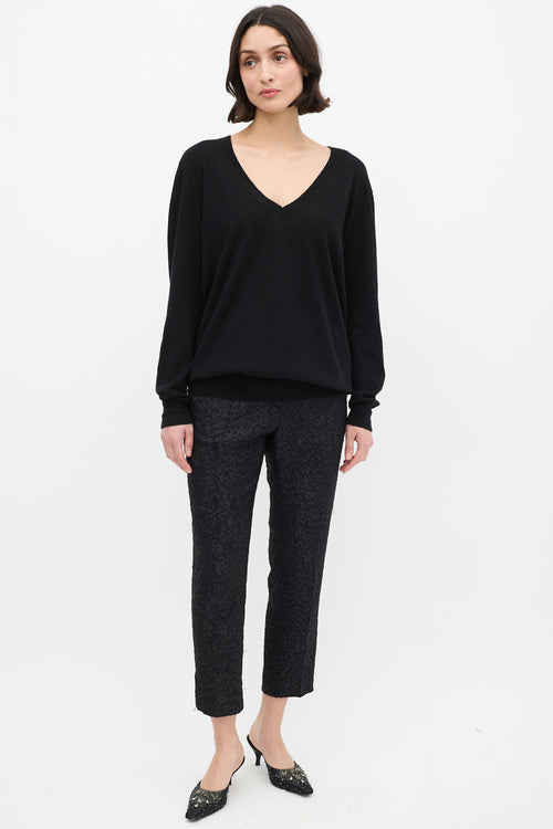 Dries Van Noten Black Cashmere & Silk V-Neck Sweater