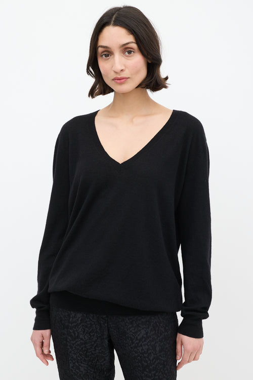 Dries Van Noten Black Cashmere & Silk V-Neck Sweater