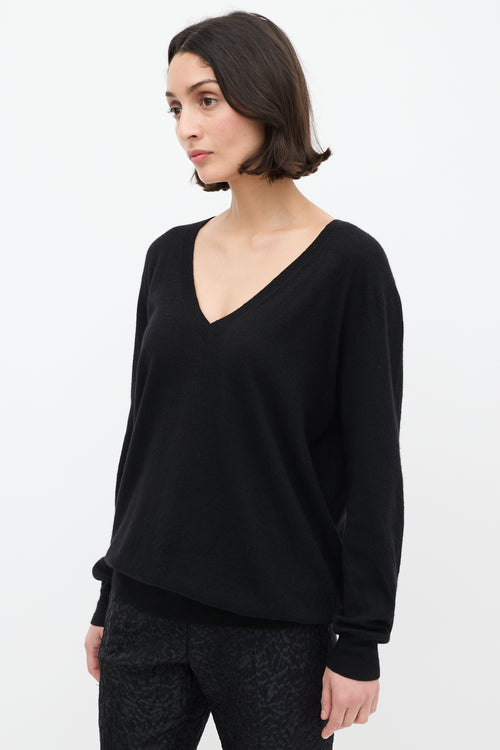 Dries Van Noten Black Cashmere & Silk V-Neck Sweater