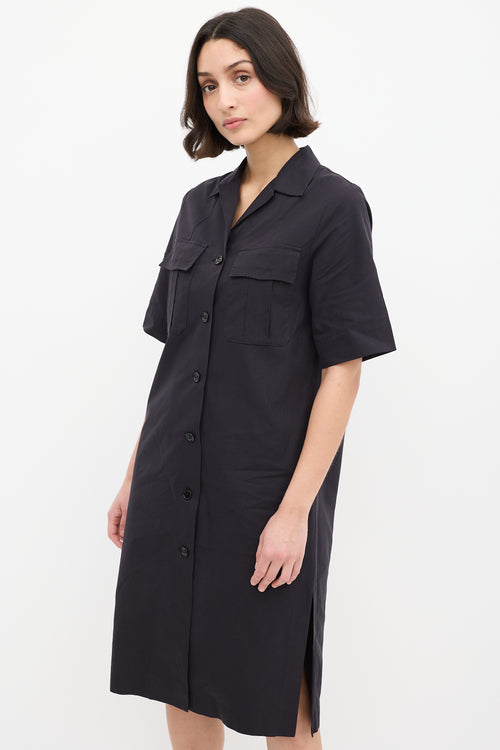 Dries Van Noten Black Cotton Button Up Midi Dress