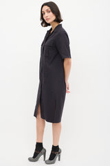 Dries Van Noten Black Cotton Button Up Midi Dress