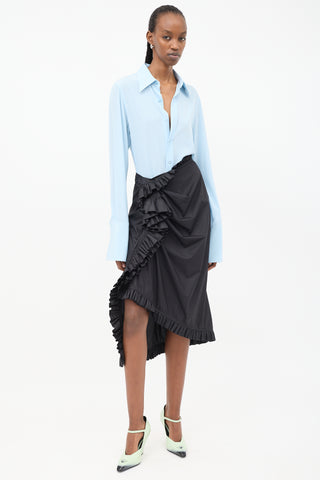 Dries Van Noten Black Cotton Ruffled Sarong Skirt