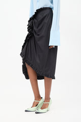 Dries Van Noten Black Cotton Ruffled Sarong Skirt