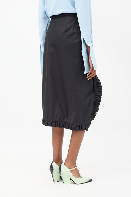 Dries Van Noten Black Cotton Ruffled Sarong Skirt