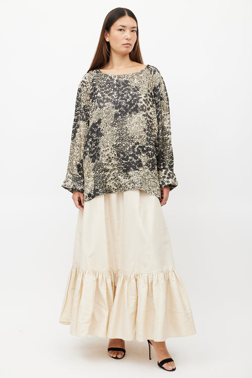 Dries Van Noten Black & Cream Floral Top