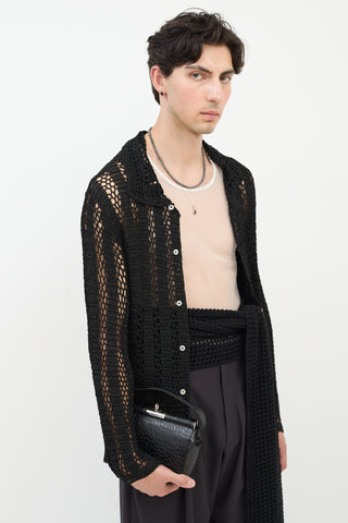 Dries Van Noten Black Embossed Leather Top Handle Bag