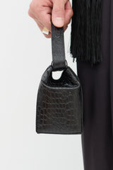 Dries Van Noten Black Embossed Leather Top Handle Bag