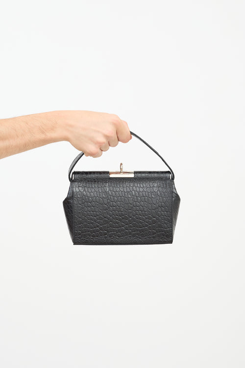 Dries Van Noten Black Embossed Leather Top Handle Bag