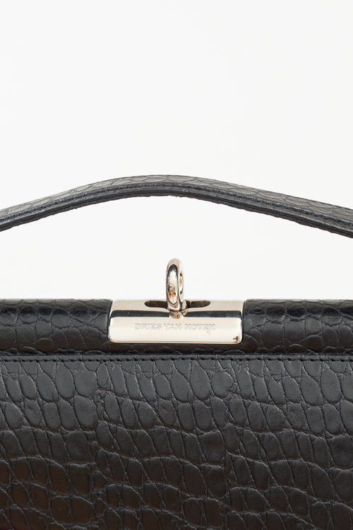 Dries Van Noten Black Embossed Leather Top Handle Bag