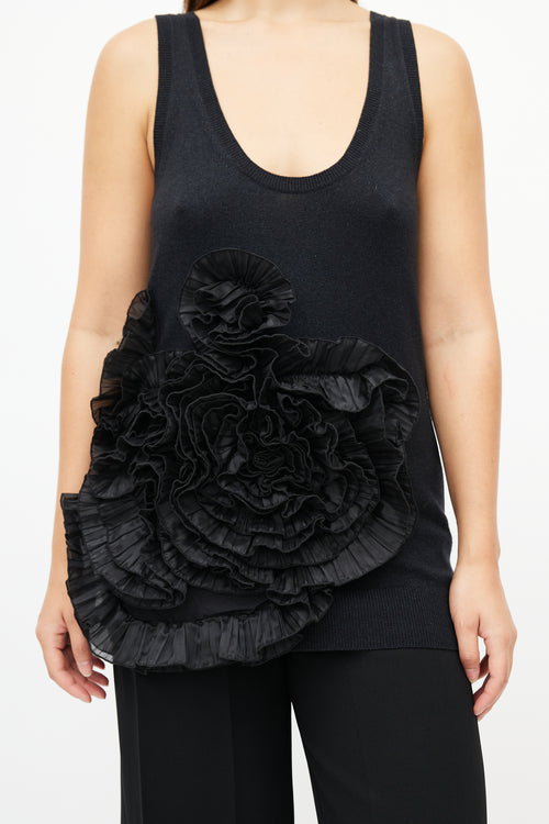 Dries Van Noten Black Floral Knit Cashmere Top