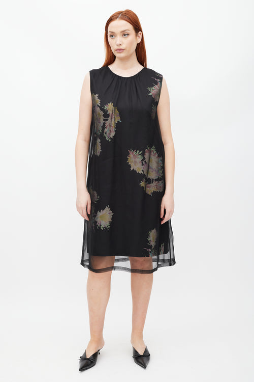 Dries Van Noten SS 2013 Black & Multicolour Silk Floral Sheer Dress