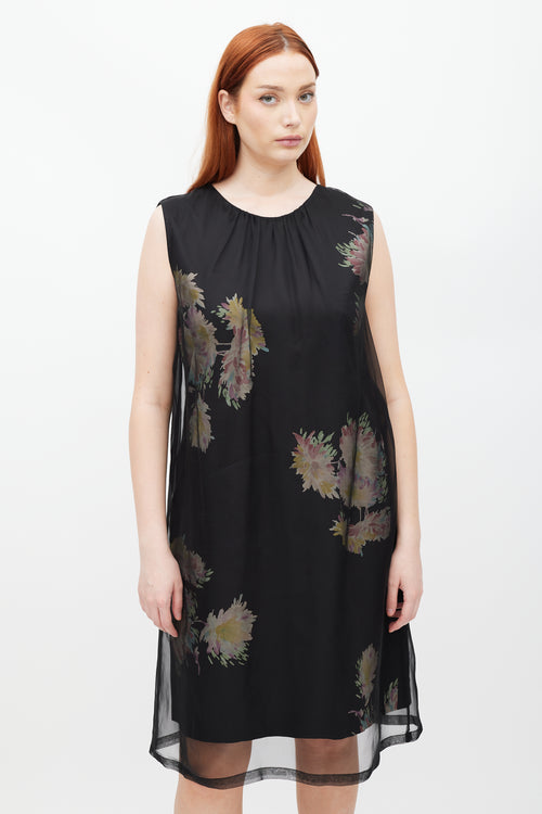 Dries Van Noten SS 2013 Black & Multicolour Silk Floral Sheer Dress