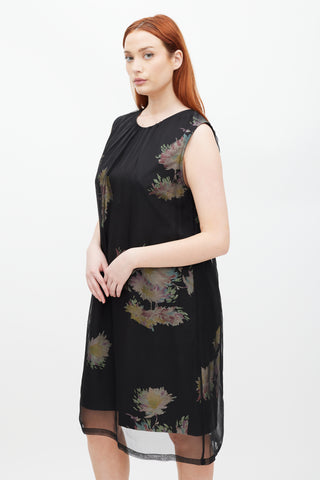 Dries Van Noten SS 2013 Black & Multicolour Silk Floral Sheer Dress