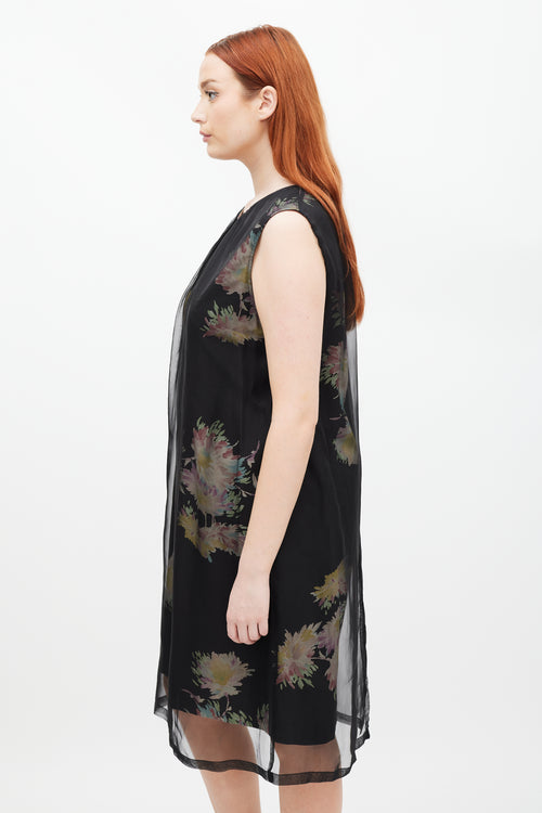 Dries Van Noten SS 2013 Black & Multicolour Silk Floral Sheer Dress