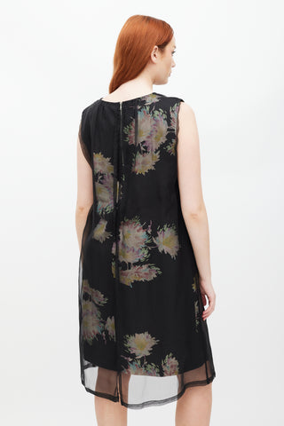 Dries Van Noten SS 2013 Black & Multicolour Silk Floral Sheer Dress