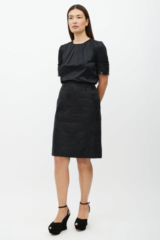 Dries Van Noten Black Floral Jacquard Skirt
