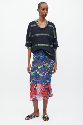 Dries Van Noten Black & Green Metallic Striped T-Shirt