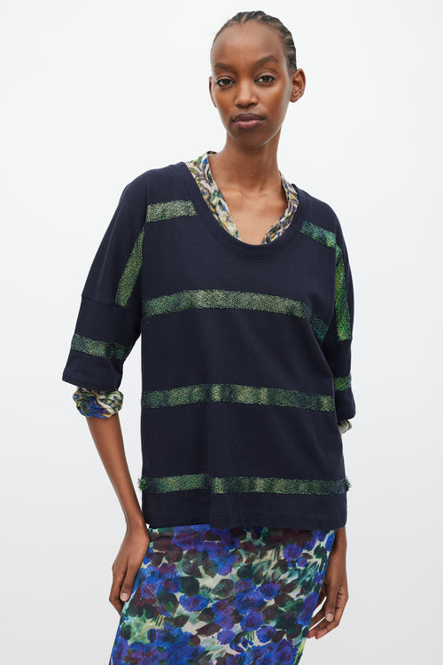 Dries Van Noten Black & Green Metallic Striped T-Shirt