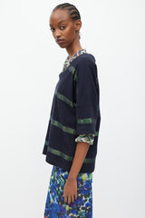 Dries Van Noten Black & Green Metallic Striped T-Shirt
