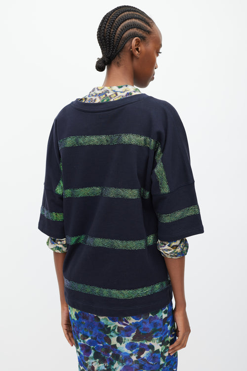 Dries Van Noten Black & Green Metallic Striped T-Shirt