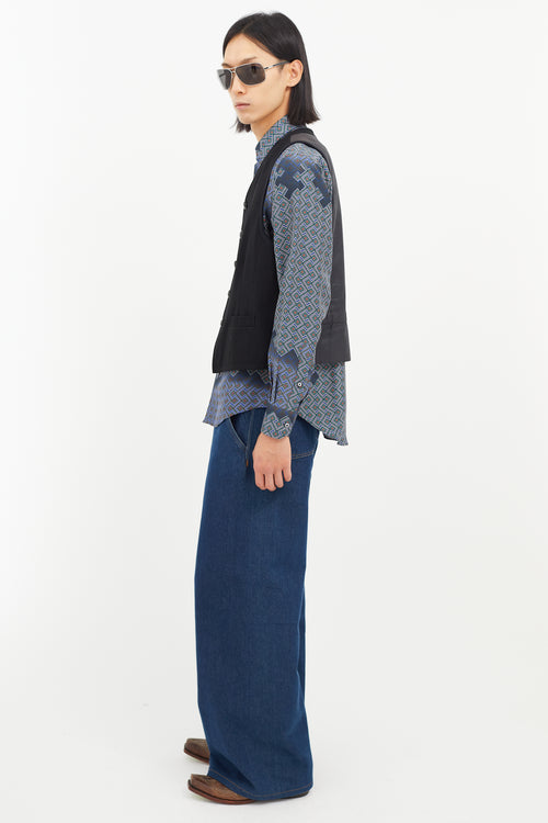 Dries Van Noten Black & Grey Wool Striped Vest
