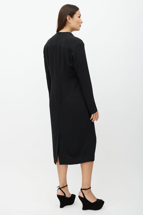 Dries Van Noten Black Drape Front Midi Dress
