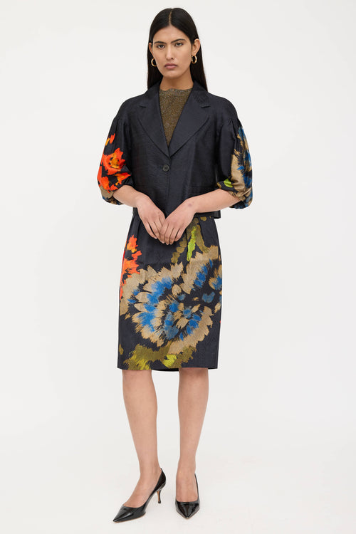 Silk Floral Skirt Suit