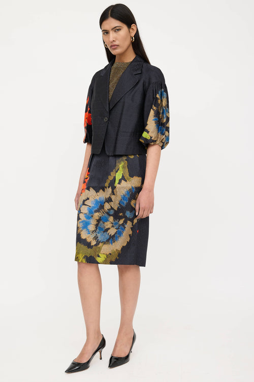 Silk Floral Skirt Suit