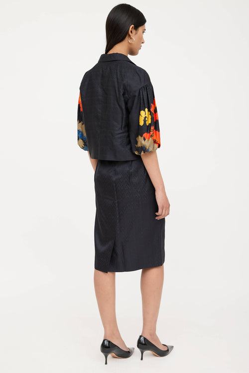 Silk Floral Skirt Suit