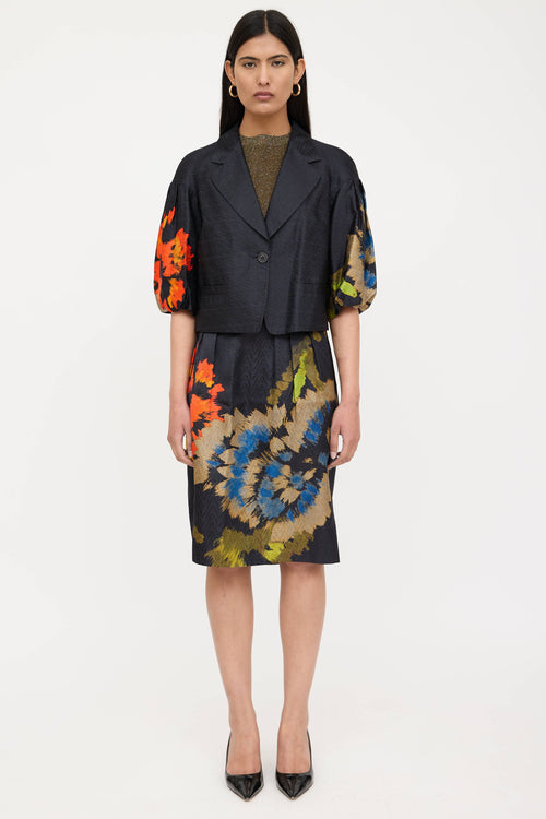 Silk Floral Skirt Suit