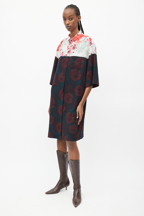Dries Van Noten Black & Multi Floral Shirt Dress