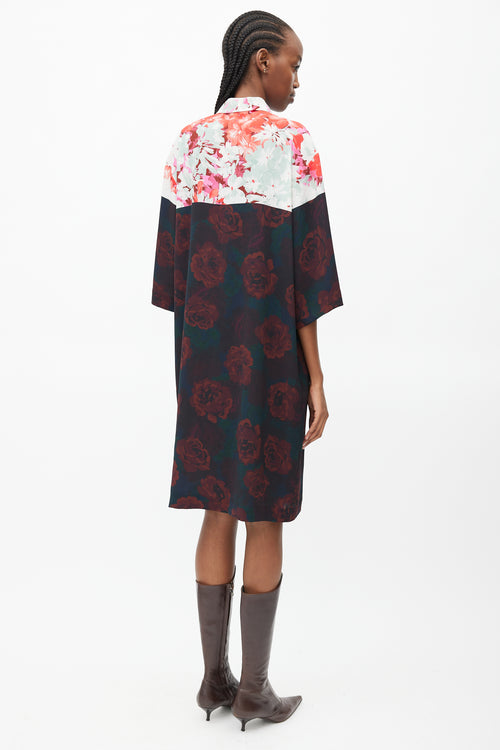Dries Van Noten Black & Multi Floral Shirt Dress