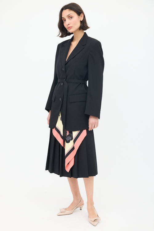 Dries Van Noten Black & Multi Viard Scarf Belted Blazer