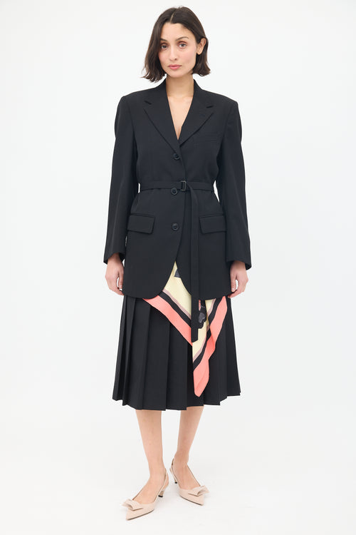 Dries Van Noten Black & Multi Viard Scarf Belted Blazer