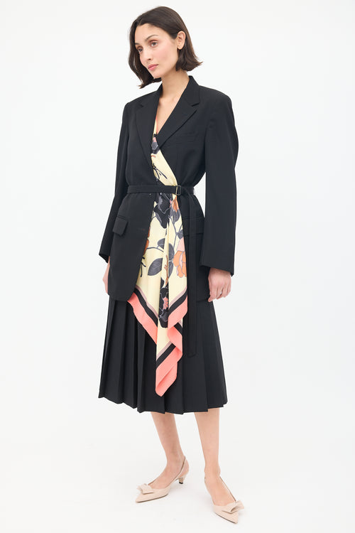 Dries Van Noten Black & Multi Viard Scarf Belted Blazer