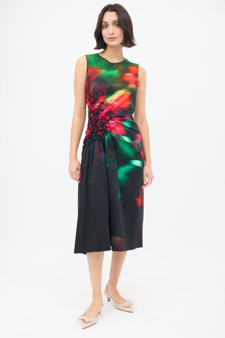 Dries Van Noten Black & Multicolour Docke Dyed Gathered Midi Dress