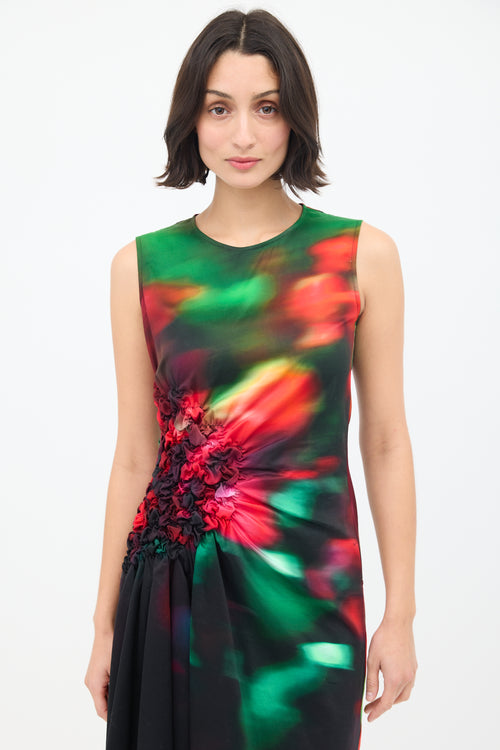 Dries Van Noten Black & Multicolour Docke Dyed Gathered Midi Dress