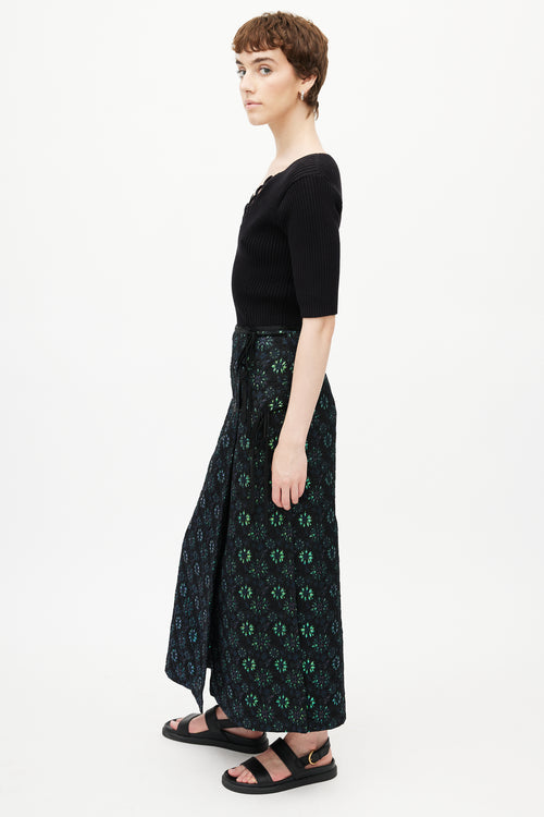 Dries Van Noten Black & Multicolour Floral Jacquard Wrap Skirt