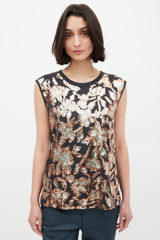 Dries Van Noten Black & Multicolour Floral Sequin Tank Top