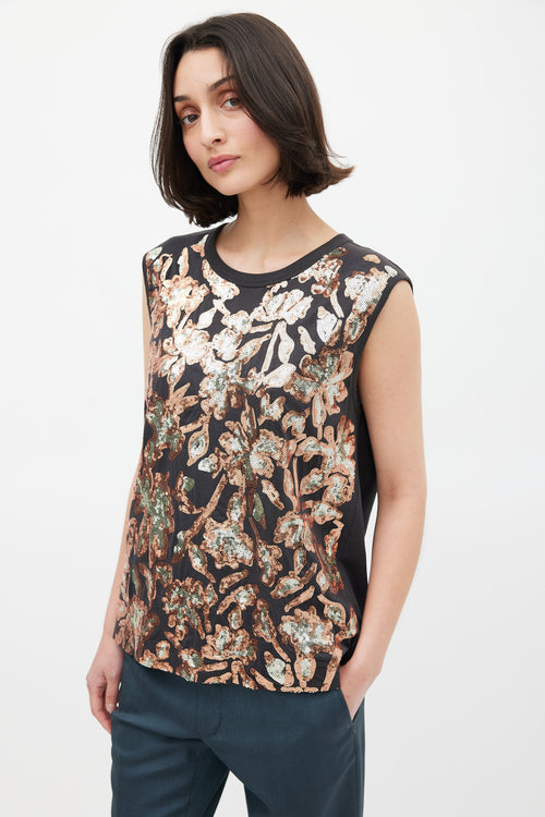Dries Van Noten Black & Multicolour Floral Sequin Tank Top