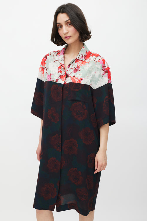 Dries Van Noten Black & Multicolour Floral Shirt Dress