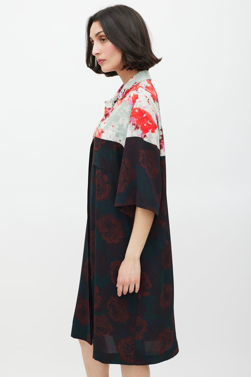Dries Van Noten Black & Multicolour Floral Shirt Dress