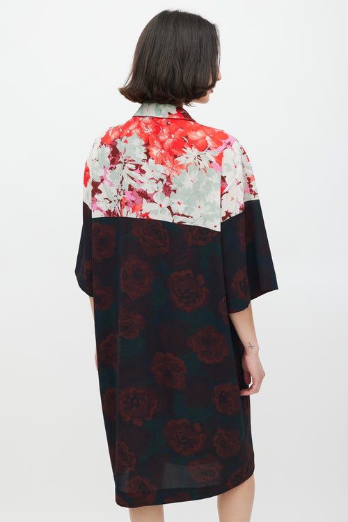 Dries Van Noten Black & Multicolour Floral Shirt Dress