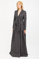 Dries Van Noten Black & Multicolour Print Jacquard Belted Coat