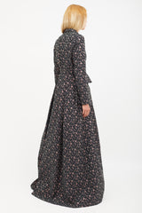 Dries Van Noten Black & Multicolour Print Jacquard Belted Coat